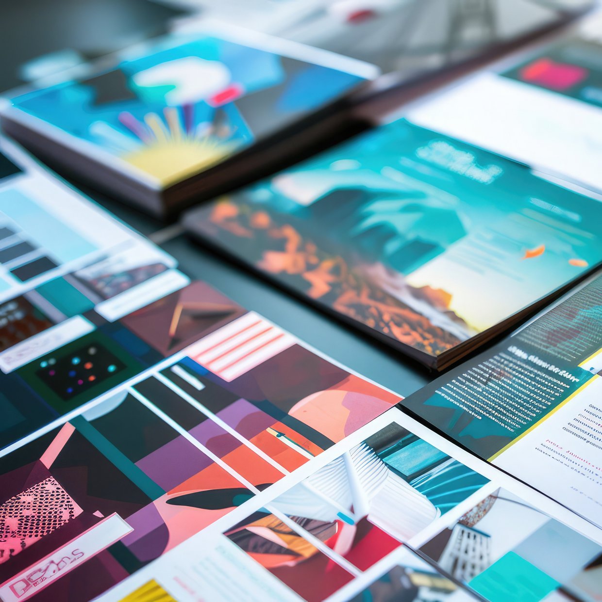 Stapel mit unterschiedlichen Drucksachen für Commercial Printing