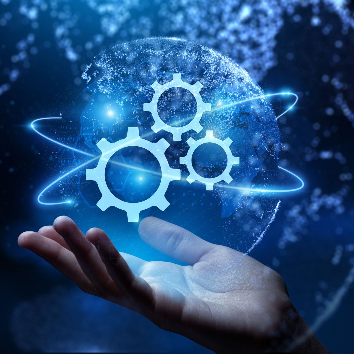 Image eBanner ECM Hand mit Zahnraeder